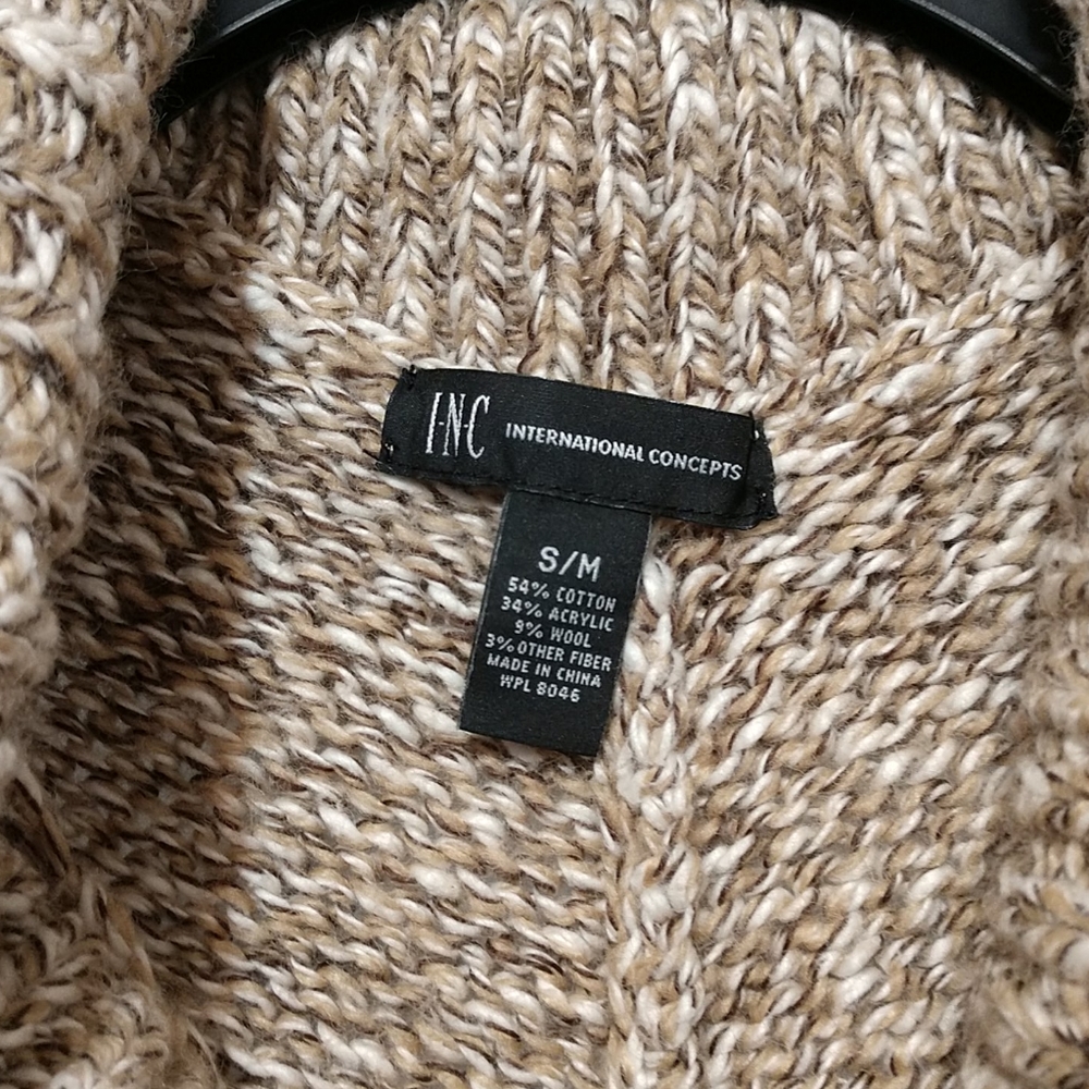 INC International Concepts Oatmeal Tweed Poncho Small / Medium - Picture 3 of 5
